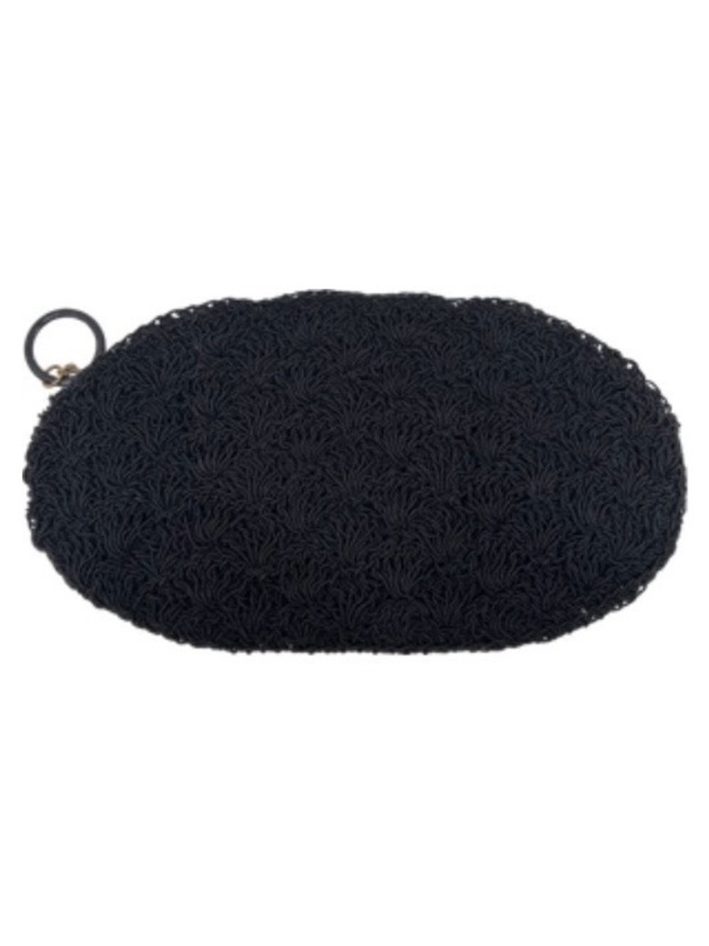 Black Beaded Vintage Oval Clutch with Ring Handle